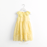 Girls Eyelet Embroidered Lace Ruffled Sun Dress Sunshine Yellow