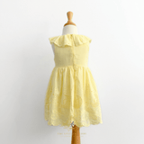 Girls Eyelet Embroidered Lace Ruffled Sun Dress Sunshine Yellow