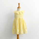 Girls Eyelet Embroidered Lace Ruffled Sun Dress Sunshine Yellow