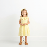 Girls Eyelet Embroidered Lace Ruffled Sun Dress Sunshine Yellow