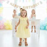 Girls Eyelet Embroidered Lace Ruffled Sun Dress Sunshine Yellow