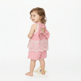 Girls Matching Set Blouse & Shorts Eyelet Embroidered Lace Blush