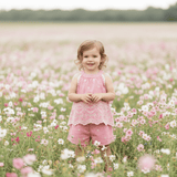 Girls Matching Set Blouse & Shorts Eyelet Embroidered Lace Blush