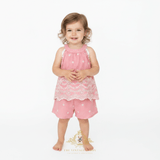 Girls Matching Set Blouse & Shorts Eyelet Embroidered Lace Blush