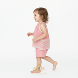 Girls Matching Set Blouse & Shorts Eyelet Embroidered Lace Blush