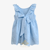 Girls Eyelet Embroidered Lace Ruffled Sun Dress Sky Blue