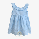 Girls Eyelet Embroidered Lace Ruffled Sun Dress Sky Blue