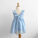 Girls Eyelet Embroidered Lace Ruffled Sun Dress Sky Blue