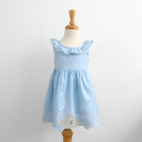 Girls Eyelet Embroidered Lace Ruffled Sun Dress Sky Blue