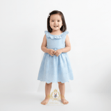 Girls Eyelet Embroidered Lace Ruffled Sun Dress Sky Blue
