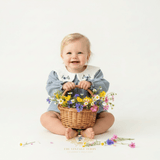 Girls Floral Embroidered Corduroy Long Sleeve Romper Cornflower Blue