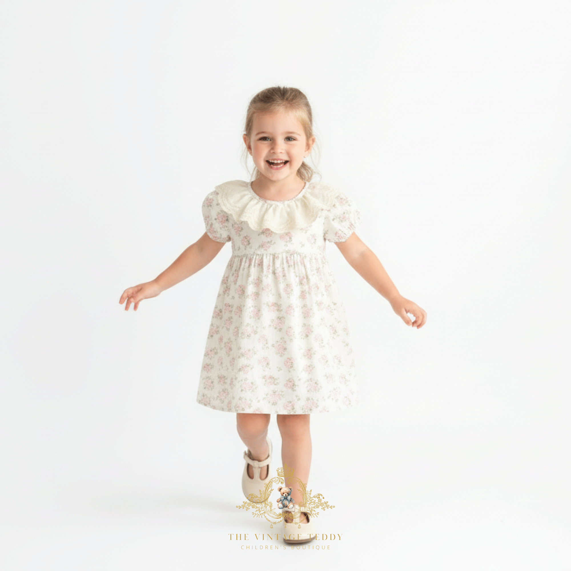 Girls Embroidered Lace Bib Collar Floral Dress Kids | The Vintage Teddy Girls Embroidered Lace Bib Collar Floral Dress Kids | The Vintage Teddy