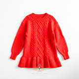 Girls Knit Sweater Dress Long Sleeve Christmas Red