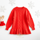Girls Knit Sweater Dress Long Sleeve Christmas Red