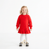 Girls Knit Sweater Dress Long Sleeve Christmas Red