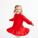 Girls Knit Sweater Dress Long Sleeve Christmas Red