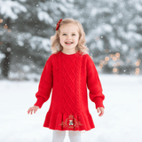 Girls Knit Sweater Dress Long Sleeve Christmas Red
