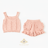 Girls Knit Top & Shorts Kids Matching Set Peach