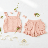 Girls Knit Top & Shorts Kids Matching Set Peach