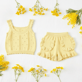 Girls Knit Top & Shorts Kids Matching Set Yellow