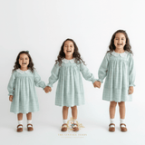Girls Long Sleeve Eyelet Embroidered Lace Bib Collar Dress Plaid