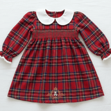Girls Smocked Holiday Long Sleeve Dress Plaid