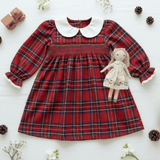 Girls Smocked Holiday Long Sleeve Dress Plaid
