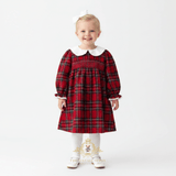 Girls Smocked Holiday Long Sleeve Dress Plaid