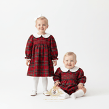 Girls Smocked Holiday Long Sleeve Dress Plaid