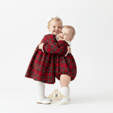 Girls Smocked Holiday Long Sleeve Dress Plaid
