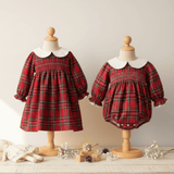 Girls Smocked Holiday Long Sleeve Dress Plaid