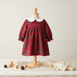Girls Smocked Holiday Long Sleeve Dress Plaid