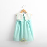 Girls Sailor Dress & Hair Bow Accessories Set Nautical Sleeveless Aqua