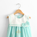 Girls Sailor Dress & Hair Bow Accessories Set Nautical Sleeveless Aqua