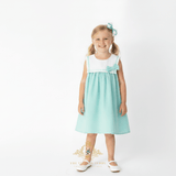 Girls Sailor Dress & Hair Bow Accessories Set Nautical Sleeveless Aqua