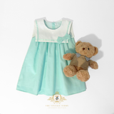 Girls Sailor Dress & Hair Bow Accessories Set Nautical Sleeveless Aqua