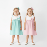 Girls Sailor Dress & Hair Bow Accessories Set Nautical Sleeveless Aqua