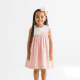 Girls Sailor Dress & Hair Bow Accessories Set Nautical Sleeveless Pink