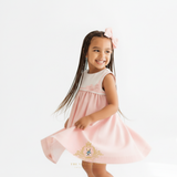 Girls Sailor Dress & Hair Bow Accessories Set Nautical Sleeveless Pink