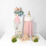 Girls Sailor Dress & Hair Bow Accessories Set Nautical Sleeveless Pink