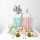 Girls Sailor Dress & Hair Bow Accessories Set Nautical Sleeveless Aqua