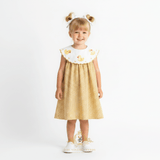 Girls Embroidered Bib Collar Dress Golden Gingham & Yellow Ducky