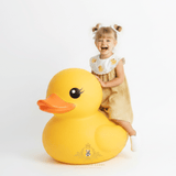 Girls Embroidered Bib Collar Dress Golden Gingham & Yellow Ducky