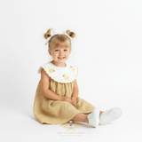 Girls Embroidered Bib Collar Dress Golden Gingham & Yellow Ducky