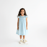 Girls Embroidered Smocked Bishop Dress Sky Blue