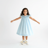 Girls Embroidered Smocked Bishop Dress Sky Blue
