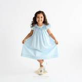 Girls Embroidered Smocked Bishop Dress Sky Blue