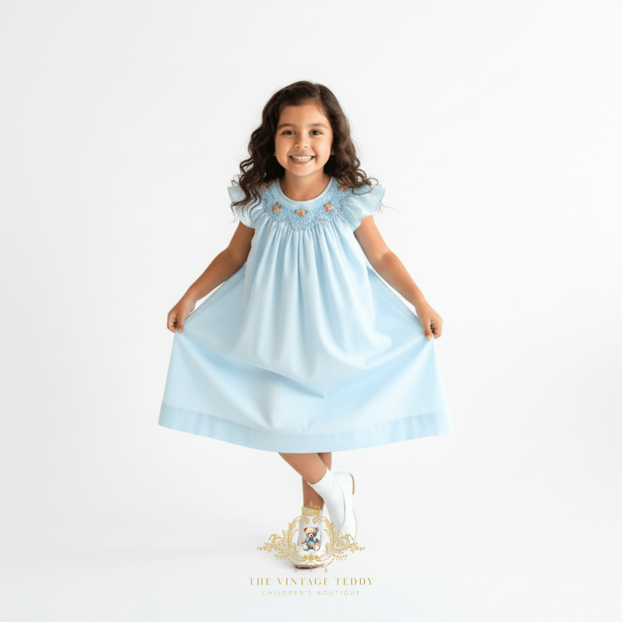 smocked bishop dress Girls Embroidered Smocked Bishop Dress Sky Blue