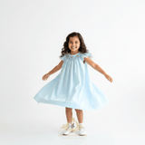 Girls Embroidered Smocked Bishop Dress Sky Blue