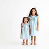 Girls Embroidered Smocked Bishop Dress Sky Blue